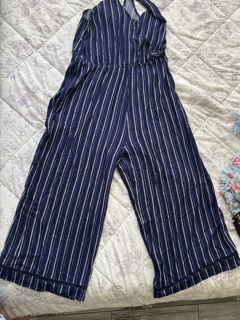 La Hearts Navy & White Striped V-Neck Spaghetti Strap Jumpsuit - Picture 4 of 5